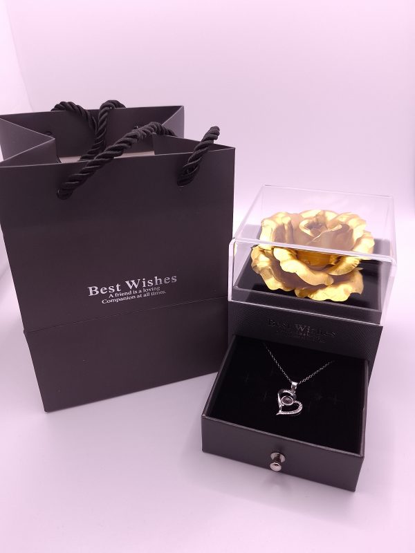 Geschenkset mit Kette und goldener Rose